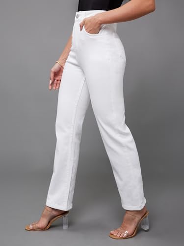 Image of Miss Chase Women's Skinny Fit High Rise Regular Length Stretchable Denim Jeans (MCSS23DEN89-10-431-36, Abbey White, 36)
