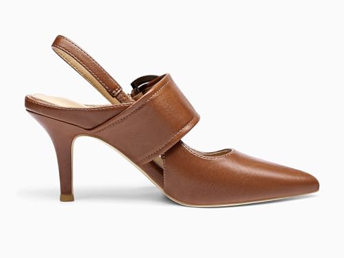 Image of Coutgo Womens Slingback Pumps Closed Pointed Toe High Heels Belt Buckle Strap Dressy Work Shoes
