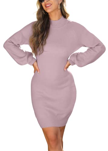 Image of GRECERELLE 2026 Womens Fall Winter Mock Neck Mini Pullover Sweater Dress | Long Sleeve Ribbed Knit Bodycon Fit for Parties Date Holidays Daily(XS-2XL)