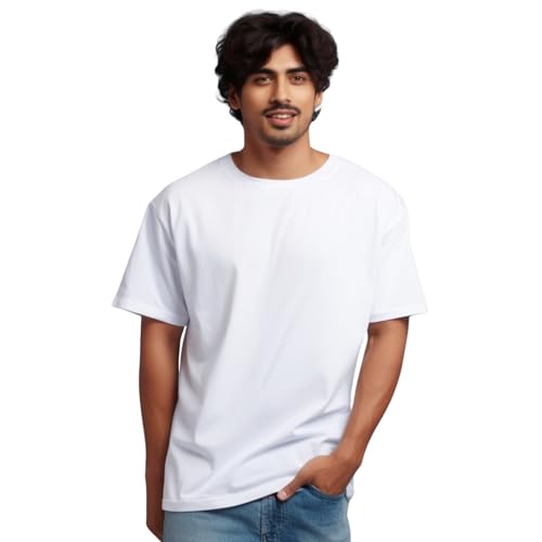 Image of prabhu bhakti Mens Oversized Fit Solid Half Sleeve Cotton White /Black Oversized T-Shirts