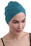 Deresina Gorro de Quimioterapia W-Front de Bambú para Mujer – Turbante Suave y Transpirable para Alopecia y Caída del Cabello (Verde Azulado - Talla única)