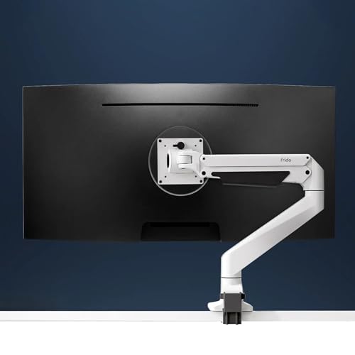 Image of Frido ErgoLuxe Single Monitor Arm Desk Mount, Height Adjustable Gas Spring Monitor Stand for Desk with Tilt, Swivel & Rotation,VESA Desk Mount for 17-38 inch Flat,Curved & Ultrawide Monitors,8-20kg, White