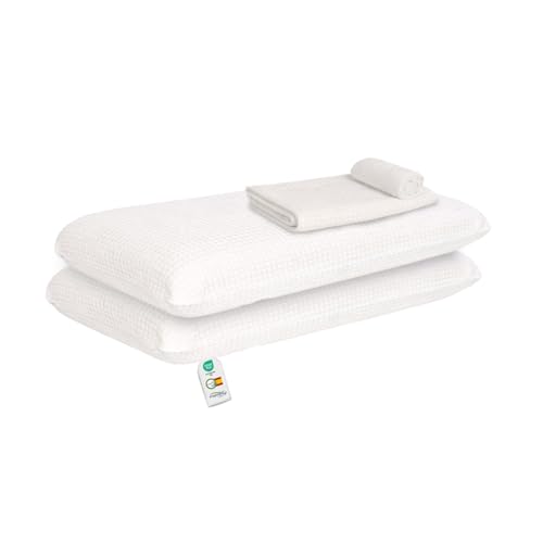 MOMMY CONFORT Pack 2 Almohadas Viscoelásticas 70 cm - Núcleo Compacto con Funda Interior + Funda Lavable con Cremallera - Memory Foam Adaptable Cuello - Termorreguladoras + Suaves y Ergonómicas