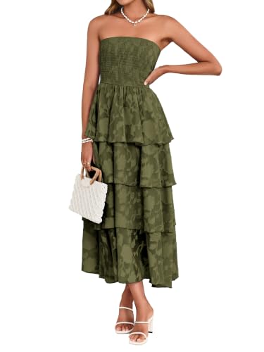 Image of Simplee Womens Summer Strapless Maxi Dress 2026 Boho Floral Off Shoulder Wedding Guest Dresses Tiered Beach Long Sundress