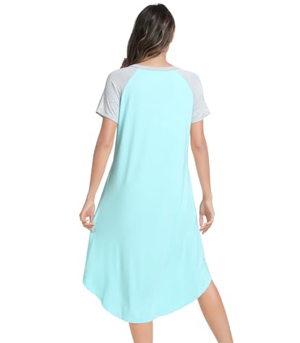 Image of NACHILA Women's Nightgowns-Viscose Made from Bamboo, Soft Sleepshirt Short Sleeve Nightshirt V Neck Sleepwear Cool Loungewear