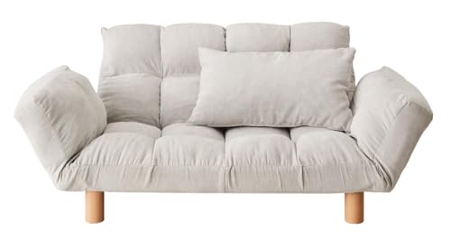 リコメン堂 ソファ ソファー 2人掛け コンパクト リクライニング 背もたれ14段階調整 肘掛け6段階調整 ベロア コーデュロイ レザー 2way 北欧 シンプル カウチソファ フロアソファ ローソファ (コーディロイライトグレー)