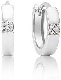 MAX + STONE 14K White or Yellow Gold Small Round Gemstone Huggie Hoop Earrings for Women with Channel Set and 2.5mm Birthstone, Metal Gemstone, Synthetic White Sapphire