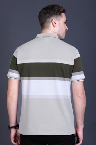 Image of GODFREY Striped Tshirt Shirts Men Cotton Polo T Shirt for Man with Pocket - Regular Fit Half Sleeve Collar T Shirts for Men