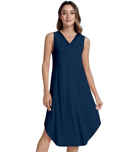 Image of NACHILA Women's Nightgowns-Viscose Made from Bamboo,Sleeveless Tank Night Gown Crew Neck Sleep Dress Cool Sleepshirts