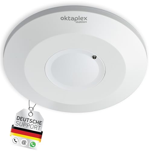 Oktaplex Ida Decken-Bewegungsmelder flach 360 Hochfrequenz-Sensor 2-16m Reichweite 230V Präsenzmelder weiß mit Dämmerungssensor