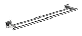 QT Home Decor Premium Modern Double Towel Bar Rack w/Square Base (24 Inches)- Brushed Finish, Made...