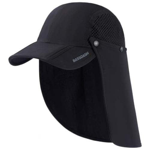 Bassdash UPF 50 + Casquette de pêche Pliable Casquette de Baseball avec Couvercle de Cou Amovible Portable pour Hommes et Femmes randonnée de Golf