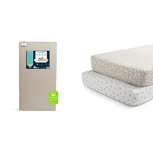 Image of Delta Children Serta Perfect Start Limited Dual Sided Baby Crib Mattress and Toddler Mattress Fitted Crib Sheets for Girls and Boys (Pack of 2), Pink Floral (Bundle)
