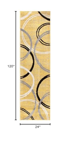 Rugshop Modern Wavy Circles Design Runner Rug 2' x 10' Yellow