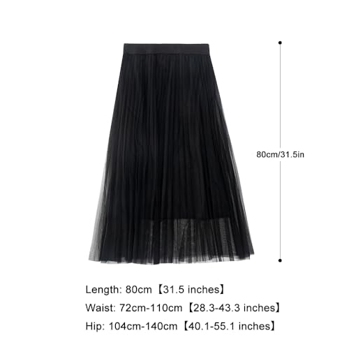 Summer Flairy Solid Elastic Waist Tulle All Match Girl Midi Gauze Skirt2