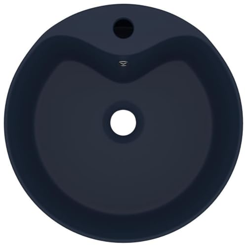 Lavabo azul oscuro mate de cerámica de 36 cm redondo con rebosadero 5