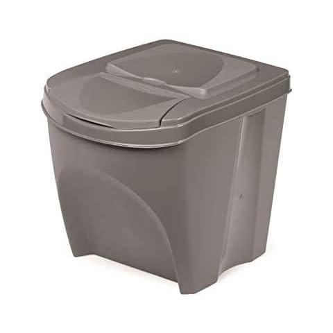 KrysGo 20 Litre Large Stackable Recycling Sorting Colour Coded Plastic Bins with Hinged Lids (Grey) Cover