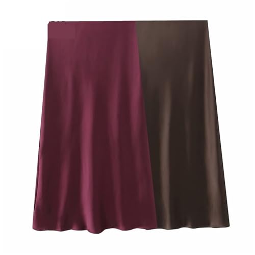 Satin Skirt Spring Women's Fashion Casual Mid Waist A-line Skirt Solid Color Retro Midi Half Body Skirt2