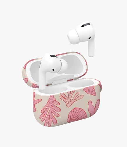 Image of Beachy Pink Glossy Case Compatible with AirPods 3, Cute Coral and Seashell Protective Hard Cover with Keychain Loop, Aesthetic Summer Ocean Earbud Accessories for Women and Girls