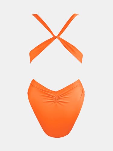 Image of CUPSHE One Piece Swimsuit for Women Bathing Suit Cut Out Cross Back Tie Deep V Neck Ruched High Cut
