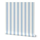 Peel & Stick Wallpaper Swatch - Blue Stripe Cream Light Ivory Stripes Vertical Custom Removable Wallpaper by Spoonflower