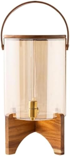 ドリンクサーバースタンドと密閉蓋付きドリンクサーバー 冷水筒 飲料水バケット梅酒 ジュース ビール密閉タンク 果実酒びん 304ステンレス鋼の蛇口+竹の木製ブラケット+竹の木製カバー 目詰まり防止 使いやすい 貯蔵容器 大容量 3/7 パーティー バー (