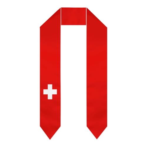 Vintage Swiss Switzer Switzerland Helvetian Flag Graduation Stole Shawl Sash for Men Women Unisex Adult Double Sided Lightweight Scarf Class of 2025 Graduate Gift for Study Aboard International