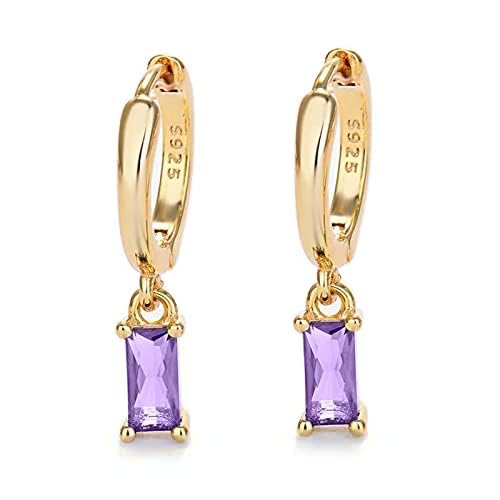 Image of Purple Drop Gold Hoop Earrings, 14K Gold Dangle Sleeper Earrings for Girls - Hypoallergenic, 2PCS