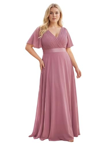 Image of Ever-Pretty Women's Chiffon Formal Evening Dresses for Curvy Women V-Neck Plus Size Floor Length Bridesmaid Dress