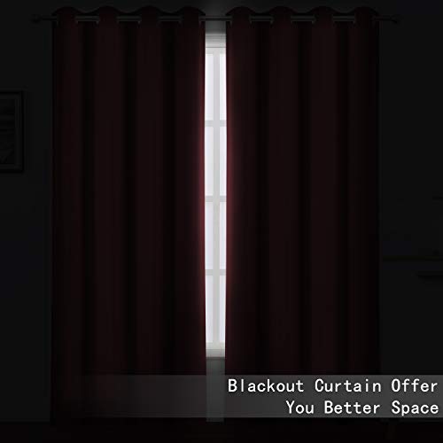 Image of LEMOMO Blackout Curtains 66 x 84 inch /Burgundy Red Curtains Set of 2 Panels /Thermal Insulated Room Darkening Bedroom Curtains