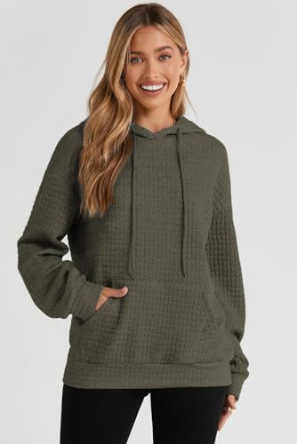 Image of SHEWIN Women Fall Waffle Hoodies Pullover Tops Hooded Sweatshirt