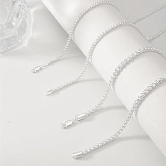 Waitsoul Mens Silver Chain Silver Box Chain for Women with 925 Sterling Silver Lobster Clasp 3.5mm Necklace for Women Mens Box Chain Silver Necklace Chain 16/18/20/22/24/26/30 Inches