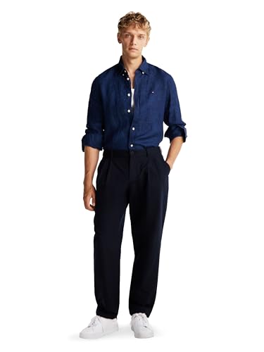 Image of Tommy Hilfiger Men's Long Sleeve Casual Linen Button Down Shirts in Regular Fit
