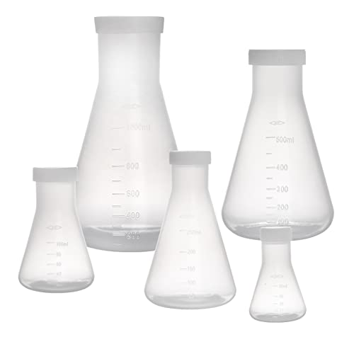 Peohud P-PLASTICFLASK-CAPGRADUATION-10P Set Of 10 Scientific Plastic Erlenmeyer Flasks, Narrow Mouth Erlenmeyer With Screw Caps, Lab Erlenmeyer Flask thumb #3