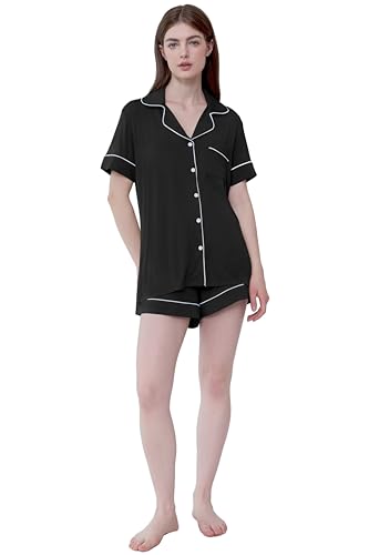 Image of Cherrydew Women Bamboo Viscose Super Soft Comfy Summer Cooling Short Sleeve Button Down Pajama Shorts Set S-XXL