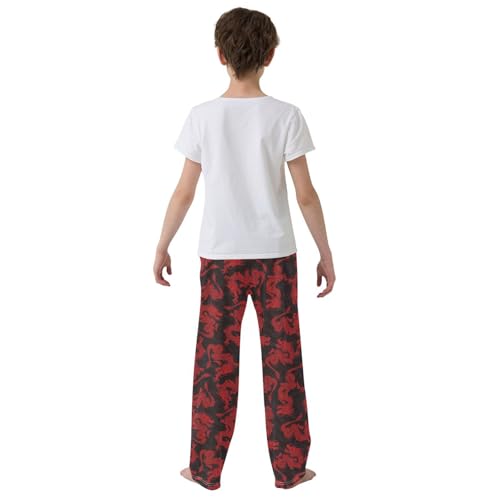 Red Dragon Boys Long Pants Soft Trousers Elastic Waist Kids Lounge Bottoms with Pockets S-XL3