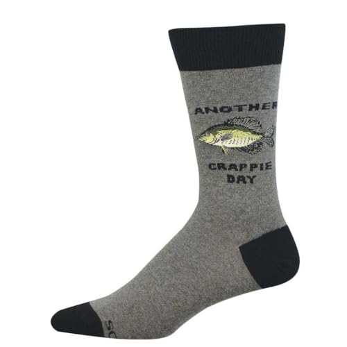 Socksmith Men's Crappie Day Crew Socks, Charcoal Heather
