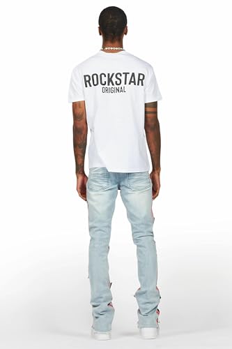 Men's Edge Blue/Red Roller Paint Stacked Flare Jean4