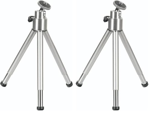 Hama Mini-Stativ mit 3D-Kugelkopf (Stativ für Handy, Kamera oder Action-Cam, Mini-Dreibeinstativ aus Metall) Silber (Packung mit 2)