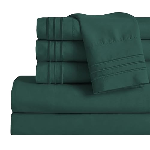 Image of Mocassi King Sheet Set - Luxury Hotel 1800 Premier Bedding Sheets & Pillowcases - Ultra Soft Breathable & Cooling Bed Sheets - Deep Pocket - Wrinkle Resistant - 6 Piece Set - King, Hunter Green