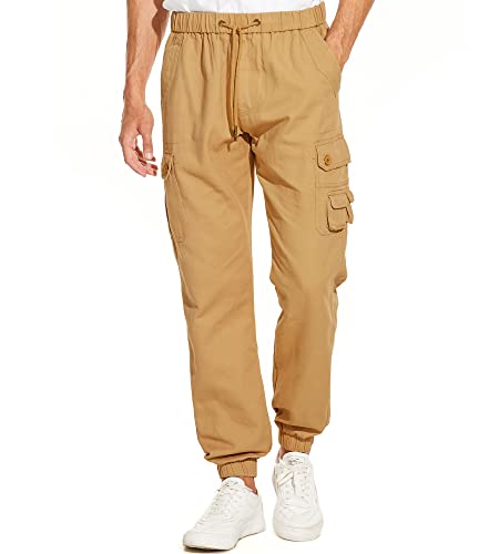 ZOEREA Pantalones Cargo Hombre Casual Algodón Pantalón de Trabajo Hombres Chino Joggers Deporte Largos Pants con Bolsillos Grande Caqui,XL