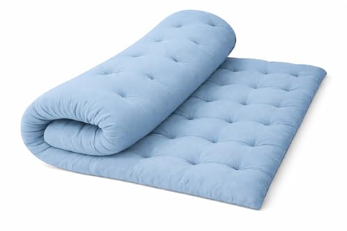 Image of ATOOTFUSION Soft Cotton Quilt | Foldable Light Weight Filled Single Firm Cotton Quilt Mattress| Gadda (Solid Coloured, 2 Sleeping Capacity, 5 x 6 ft or 72 x 60 Inches Queen) (Sky Blue)