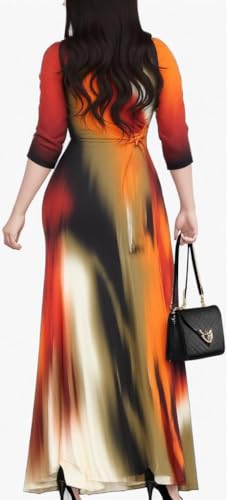 Image of Women's Church Maxi Wrap V Neck 3 /4 Sleeve Tie Waist Plus Size Long Dress | Flattering wrap V-neck design enhances curves. High elastic tie waist accentuates the slimmest part, hides tummy.