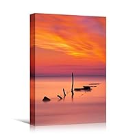 Canvas Wall Art Ocean Sunset Coastal Orange Photography Relax/Calm Romantics Sunset Warm - 12x18 inches