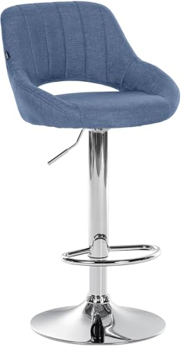 CLP Tabouret de Bar Milet reglable en Hauteur avec Dossier, Chaise de Bar rembourree en Tissu, pivotante, Structure Metallique, Couleur:Bleu, Couleur du...