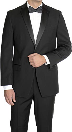 New Mens 5 Piece (5pc) Complete Single Breasted Black Tuxedo Suit, 44 Regular2