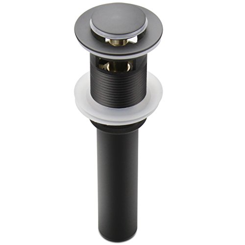 Bathroom Sink Pop Up Drain Assembly With Overflow Fits 1.57 to 2.36 Inch Sink Openings with 1-1/4 Inch Tailpiece Small Cap Solid Brass Drain Stopper (Matte Black)