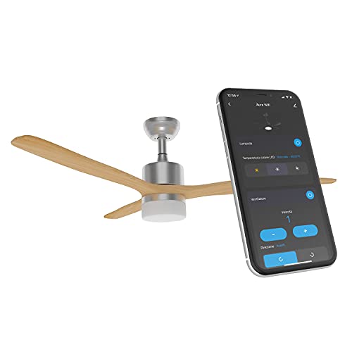 Ventilador de techo WiFi (2,4 GHz) - Motor DC de 6 velocidades inversi�n de rotaci�n y l�mpara LED 15 W color 2700-4000-6000 K� seleccionables - Compatible con Alexa - (natural)