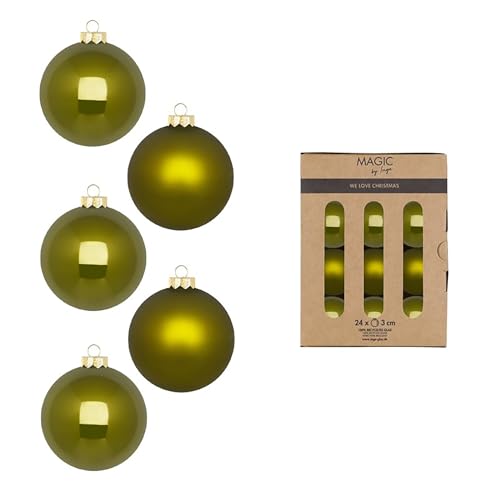 Weihnachtskugeln Glas 3cm 24 Stück - matt & glänzend - Mini Christbaumkugeln Weihnachtsbaumkugeln für Weihnachten - Christbaumschmuck & Weihnachtsbaumschmuck Olivgrün - Green Olives