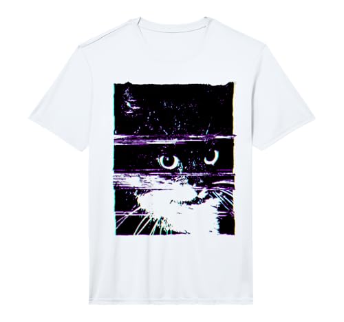Mens Psychedelic Trippy Glitch Cat | 80s 90s Vaporwave Synthwave Performance T-Shirt
